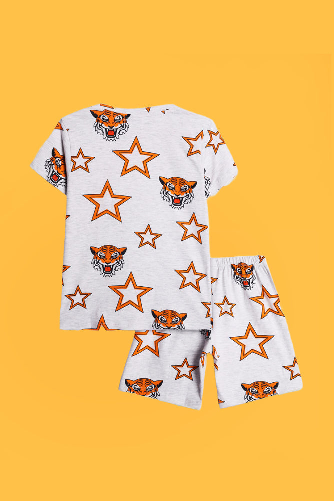 ANIMAL BLUE AND TIGER STAR GREY SLEEPWEAR SHORT SET (PACK OF 2)