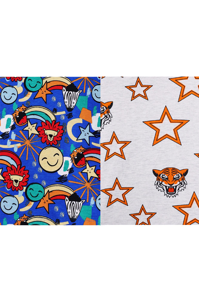 ANIMAL BLUE AND TIGER STAR GREY SLEEPWEAR SHORT SET (PACK OF 2)