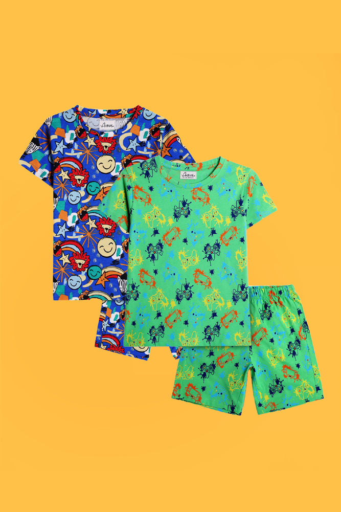 ANIMAL BLUE AND GAMER GREEN SLEEPWEAR SHORT SET (PACK OF 2) - Anthrilo India