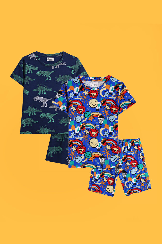 ANIMAL BLUE AND DINOSAUR NAVY SLEEPWEAR SHORT SET (PACK OF 2) - Anthrilo India