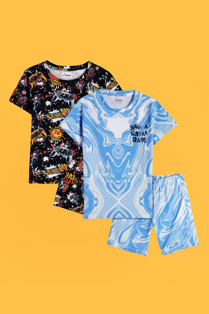 LEVEL UP AND MARBLING SLEEPWEAR SHORT SET (PACK OF 2) - Anthrilo India
