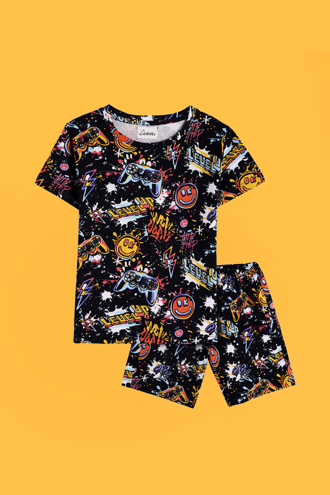 LEVEL UP AND MARBLING SLEEPWEAR SHORT SET (PACK OF 2) - Anthrilo India