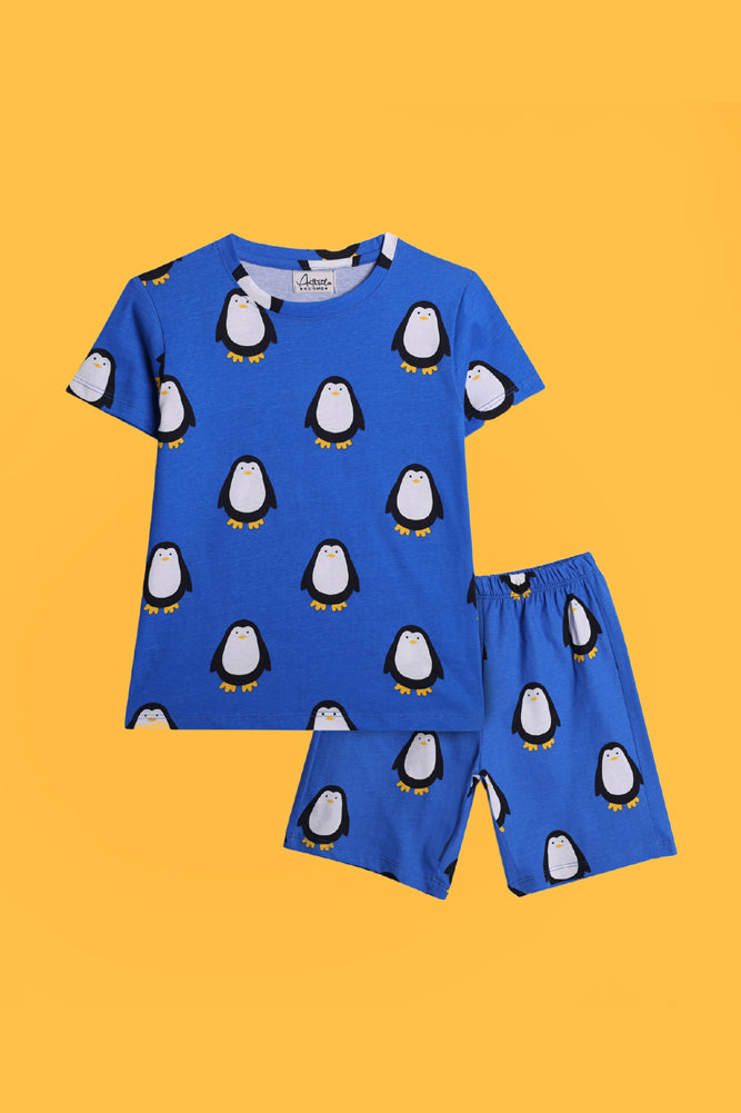 MARBLING BLUE AND PENGUN BLUE SLEEPWEAR SHORT SET (PACK OF 2) - Anthrilo India