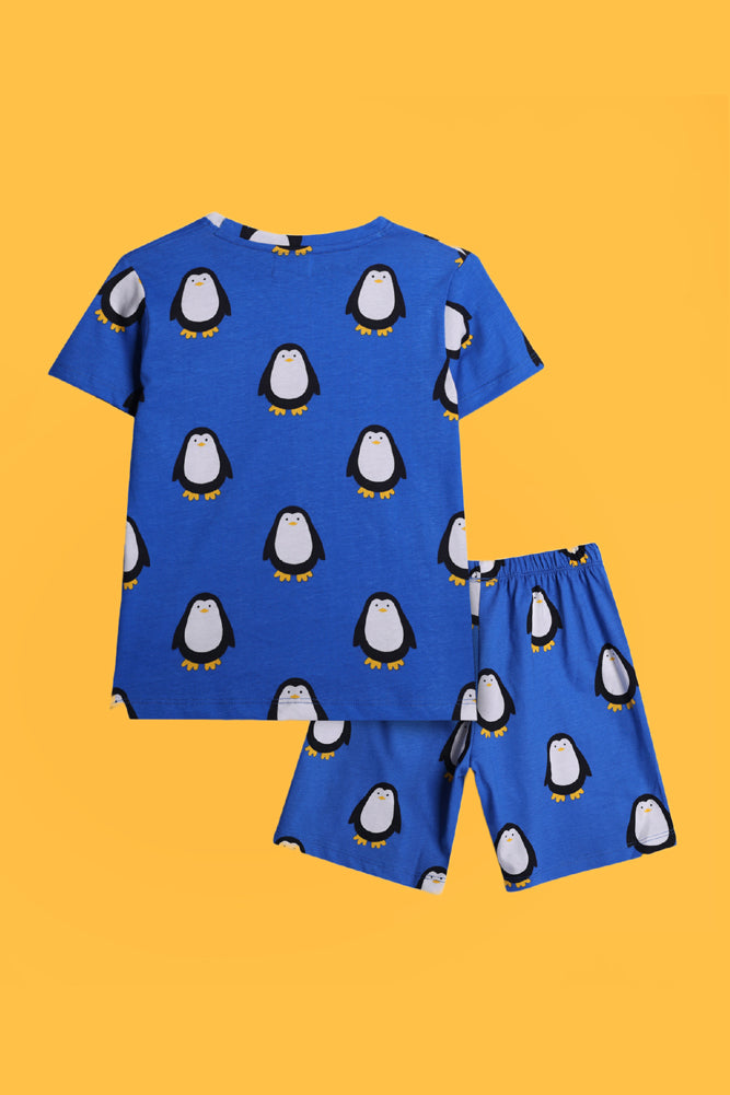 MARBLING BLUE AND PENGUN BLUE SLEEPWEAR SHORT SET (PACK OF 2) - Anthrilo India