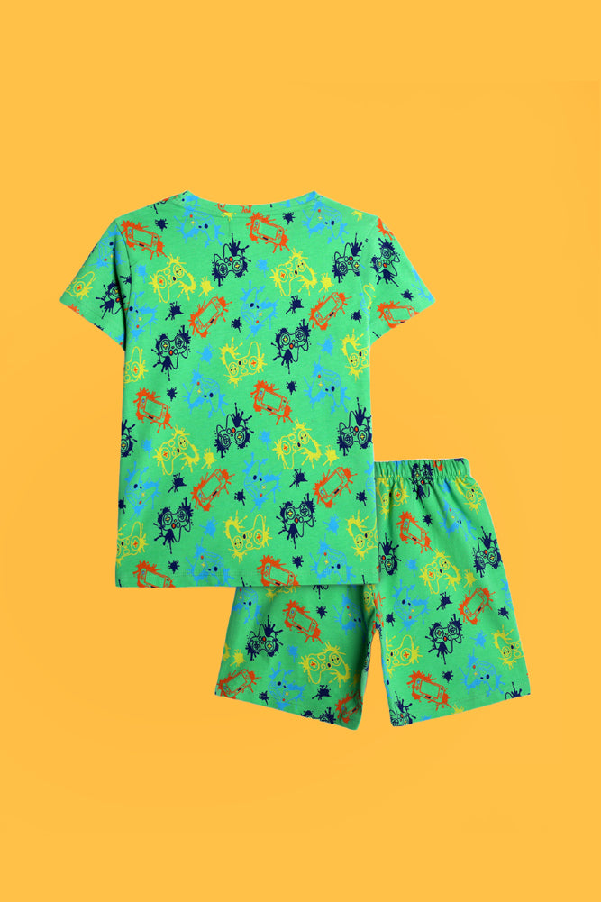 MARBLING BLUE AND GAMER GREEN SLEEPWEAR SHORT SET (PACK OF 2) - Anthrilo India