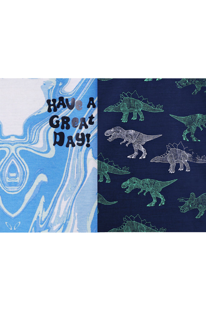 MARBLING BLUE AND DINOSAUR NAVY SLEEPWEAR SHORT SET (PACK OF 2) - Anthrilo India