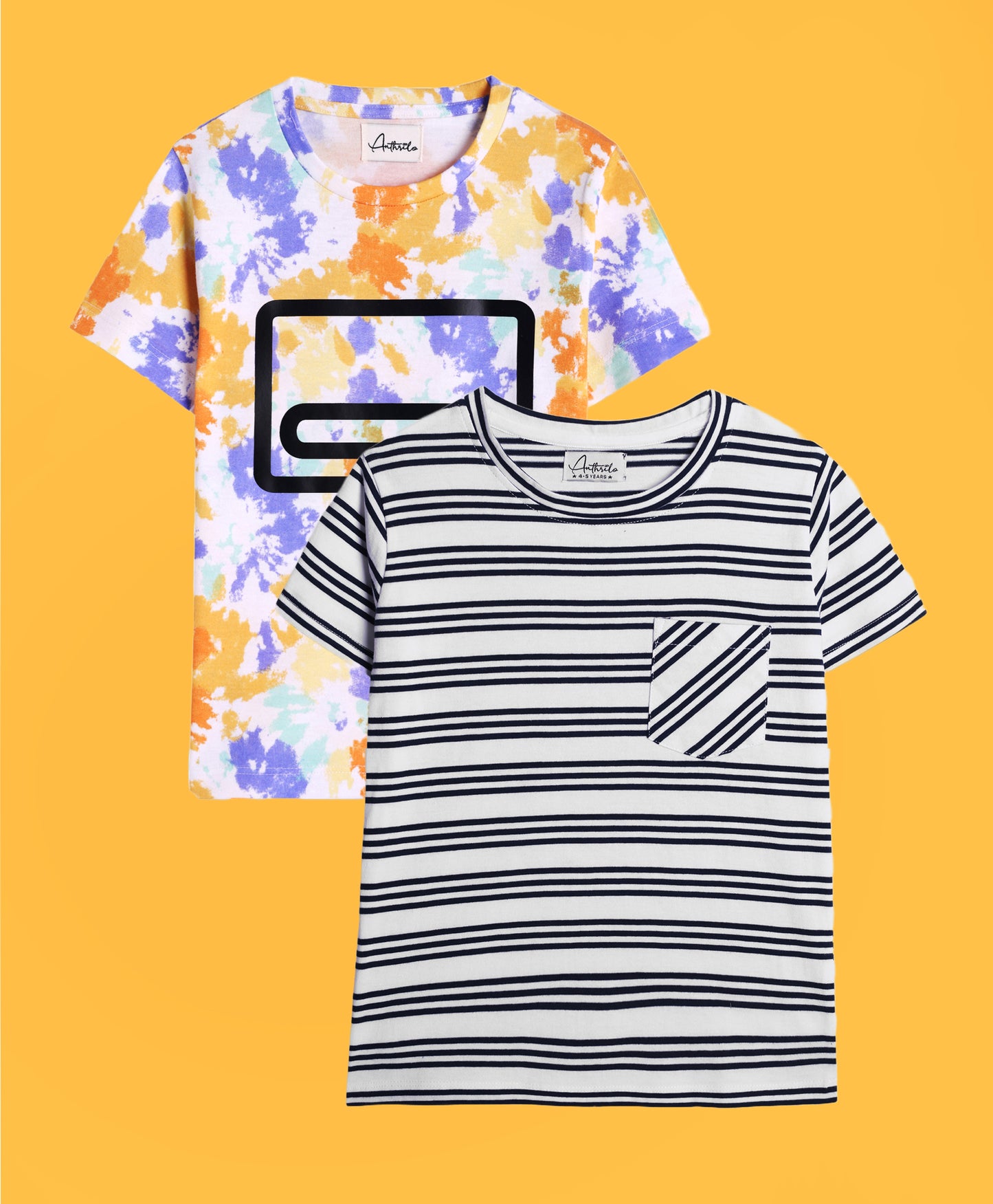 TIE DYE WHITE AND NAVY STRIPED T-SHIRT (PACK OF 2)