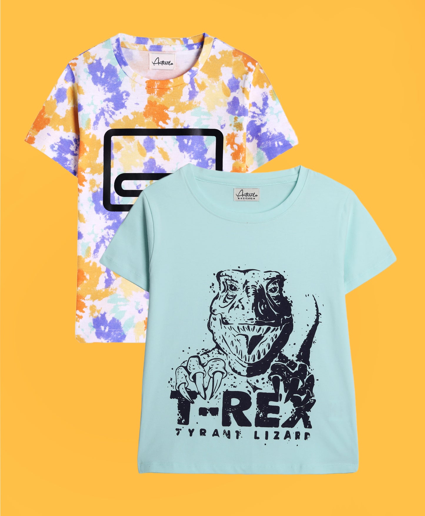 TIE DYE WHITE AND T-REX SHORT SLEEVE T-SHIRT (PACK OF 2)