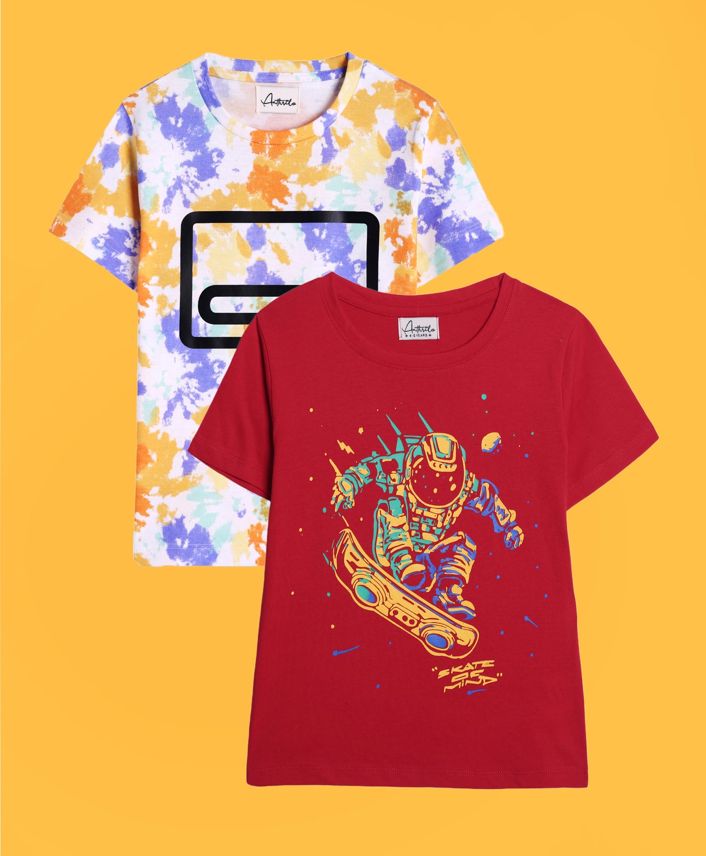 TIE DYE WHITE AND SKATE RED SHORT SLEEVE T-SHIRT (PACK OF 2)