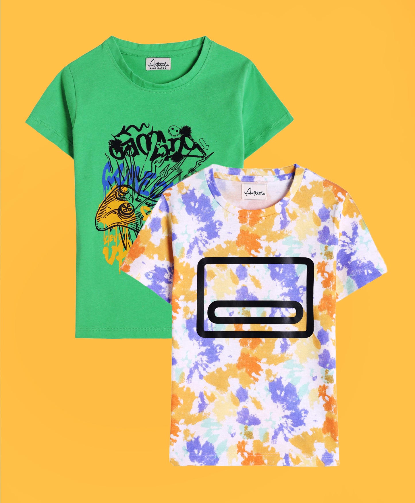 TIE DYE WHITE AND GAMING SHORT SLEEVE T-SHIRT (PACK OF 2)