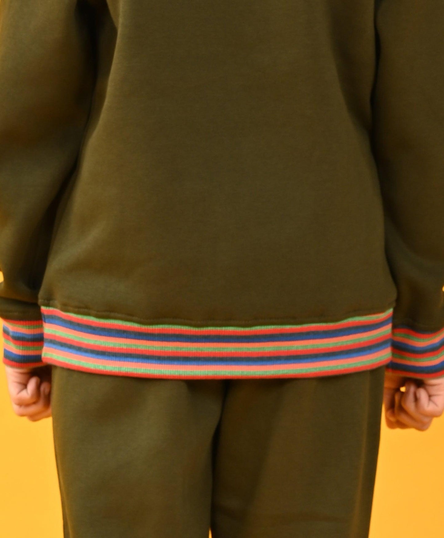 OLIVE MULTICOLOR RIB FLEECE SWEATSHIRT JOGGER SET - OLIVE