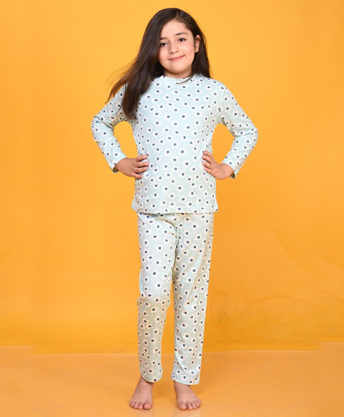 AQUA FLORAL LONG SLEEVE PYJAMA SET - AQUA