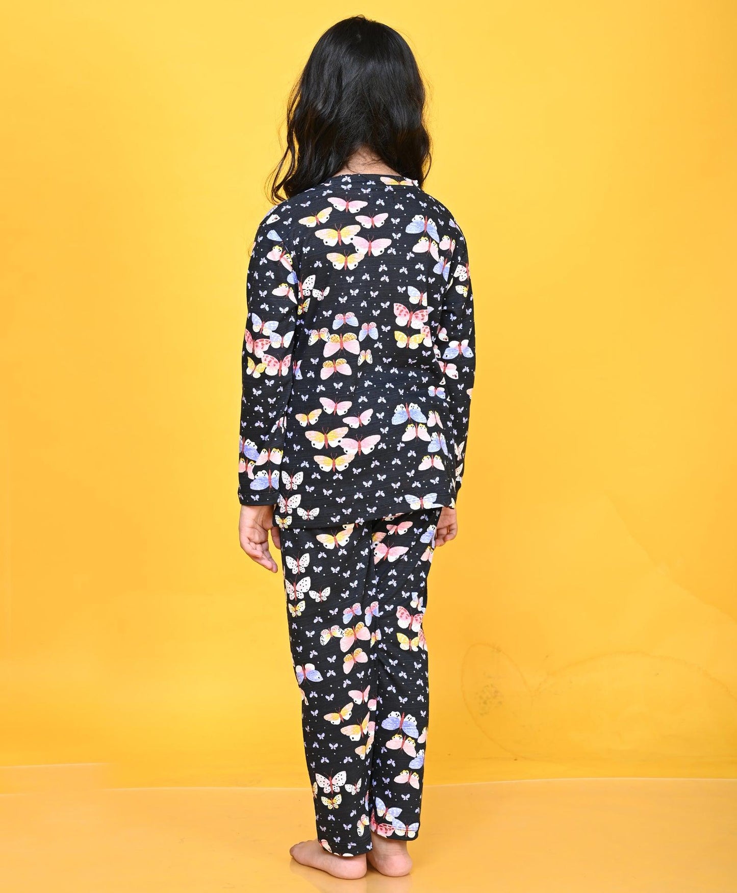 BUTTERFLY BLACK LONG SLEEVE PYJAMA SET - BLACK
