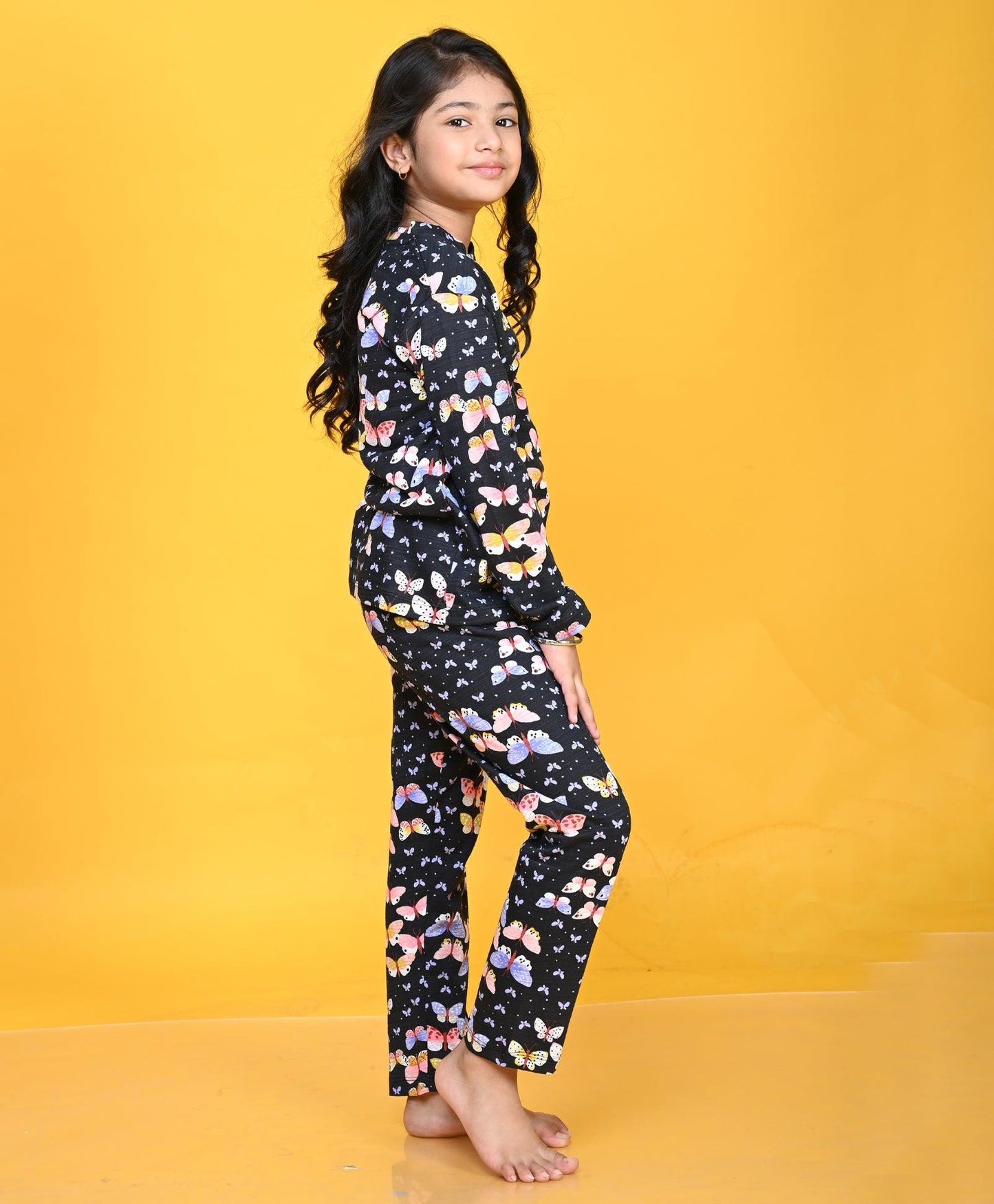 BUTTERFLY BLACK LONG SLEEVE PYJAMA SET - BLACK