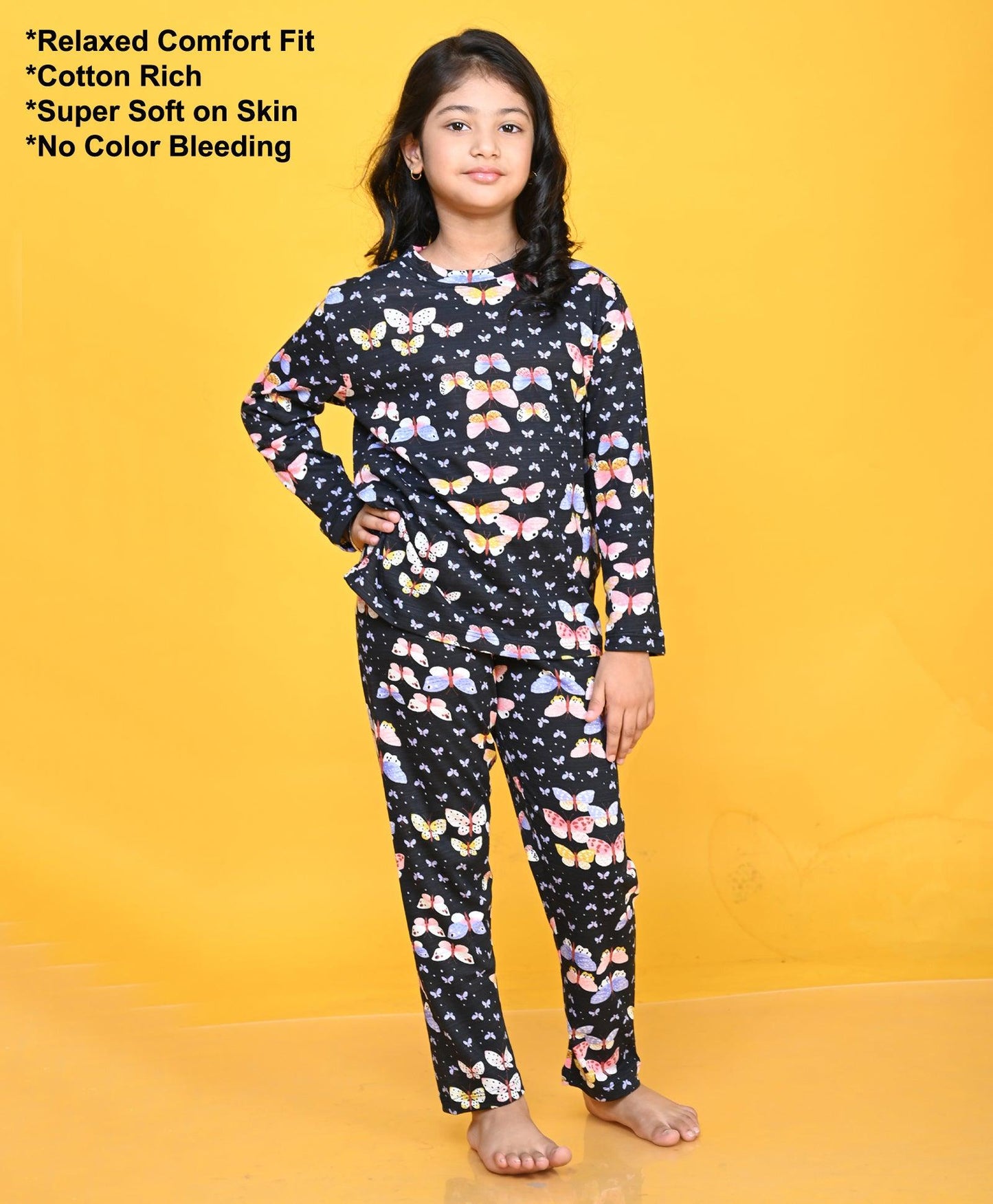 BUTTERFLY BLACK LONG SLEEVE PYJAMA SET - BLACK