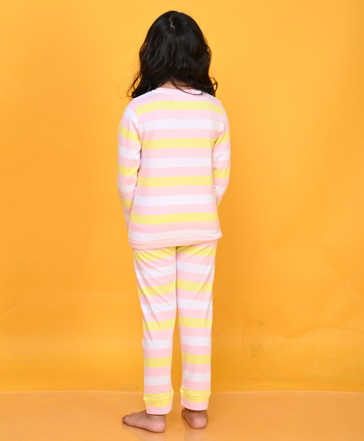 LEOPARD HEART STRIPE PRINT LONG SLEEVE PYJAMA SET - PINK/WHITE