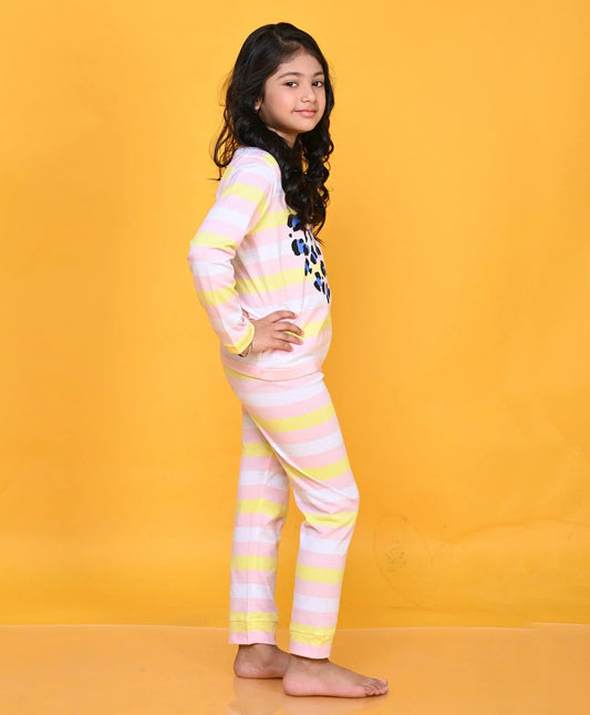 LEOPARD HEART STRIPE PRINT LONG SLEEVE PYJAMA SET - PINK/WHITE - Anthrilo