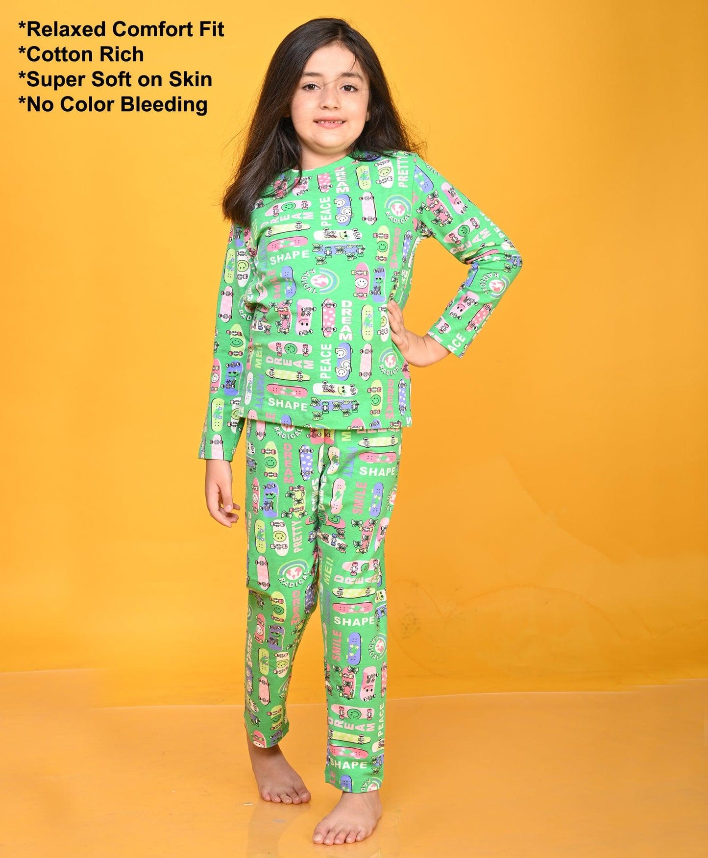 SKATE GREEN LONG SLEEEVE PYJAMA SET - GREEN