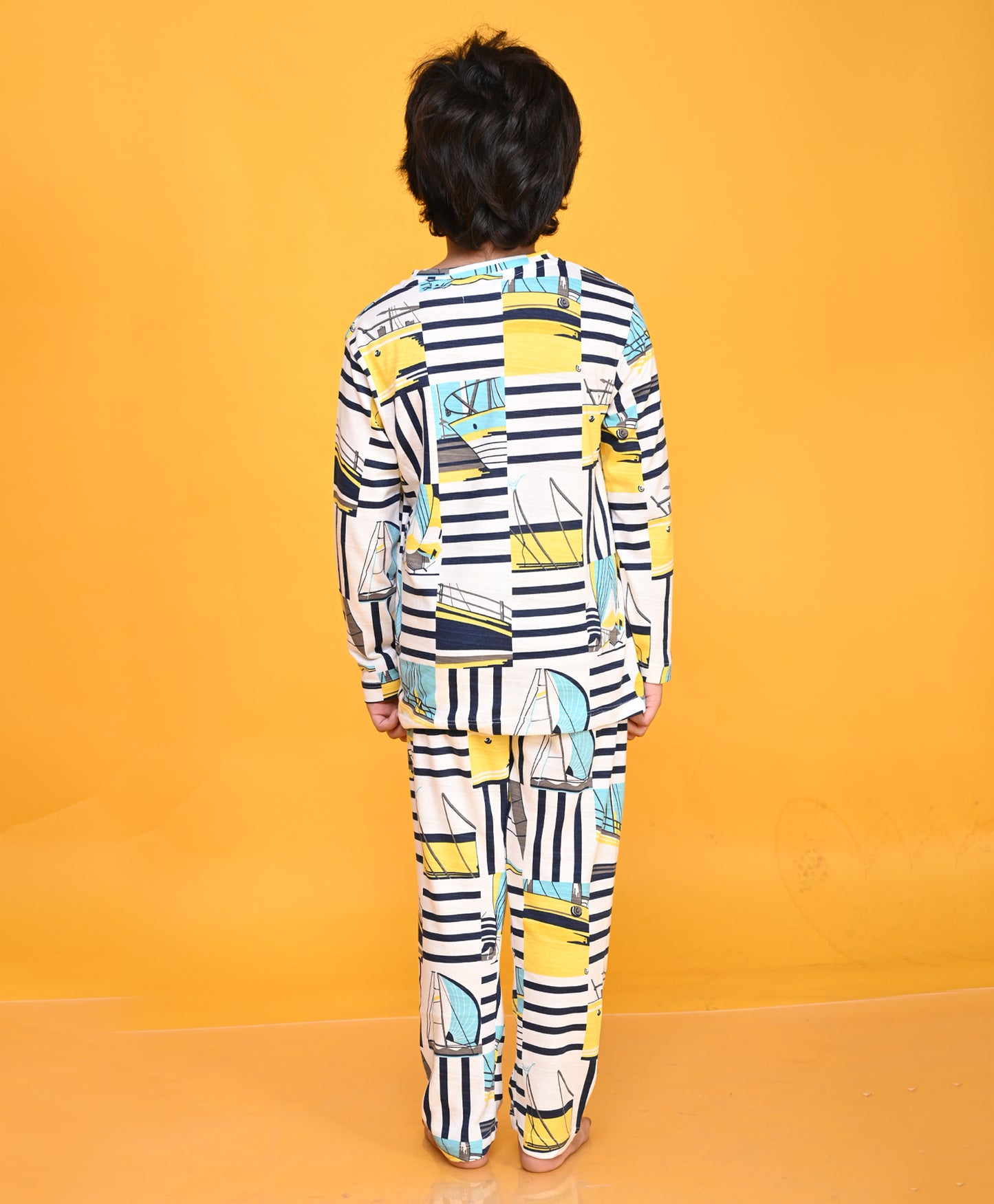BOAT STRIPES LONG SLEEVE PYJAMA SET - WHITE
