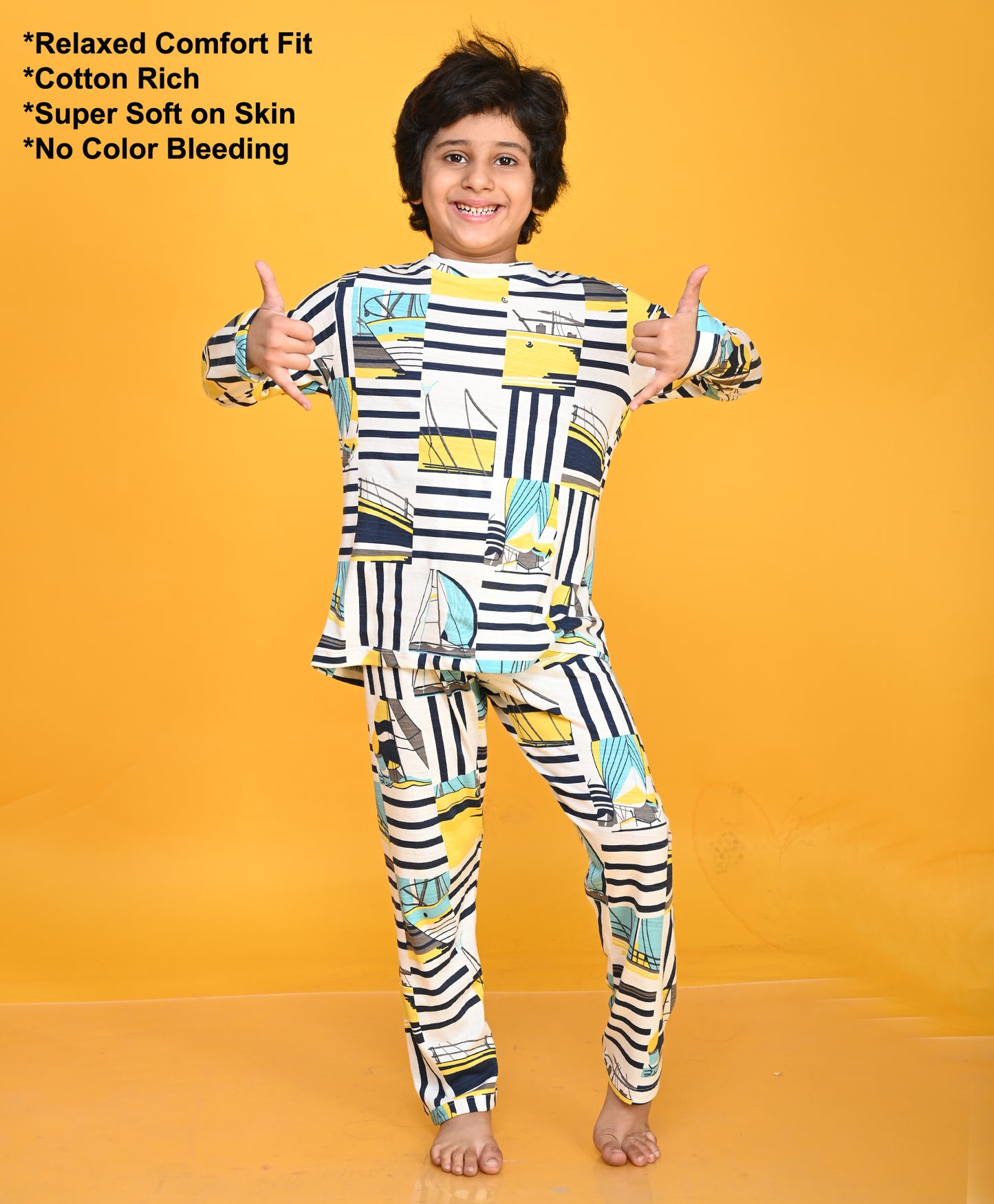 BOAT STRIPES LONG SLEEVE PYJAMA SET - WHITE