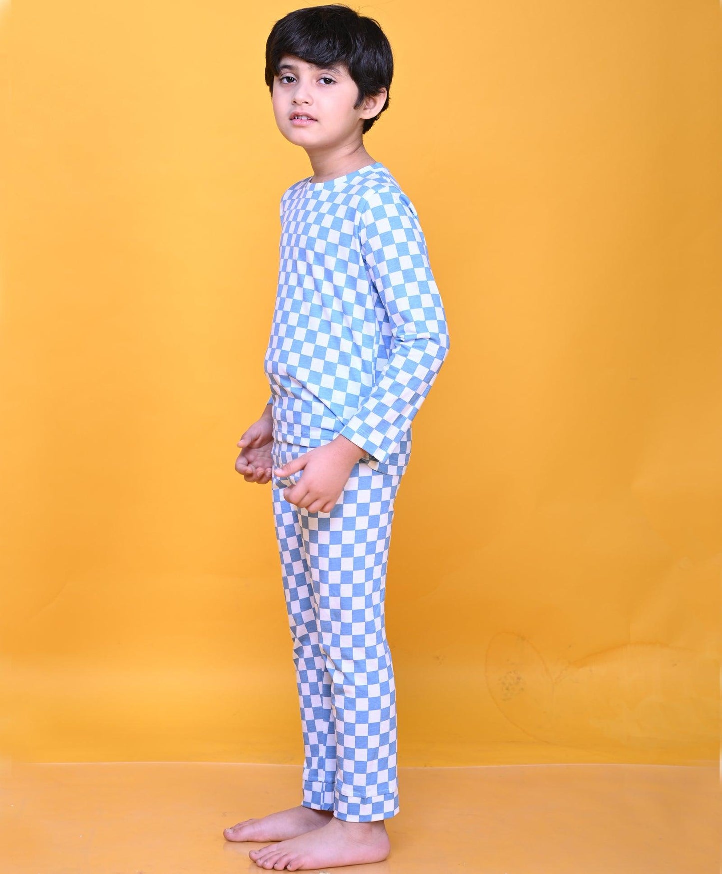 CHECK PRINT LONG SLEEVE PYJAMA SET - WHITE