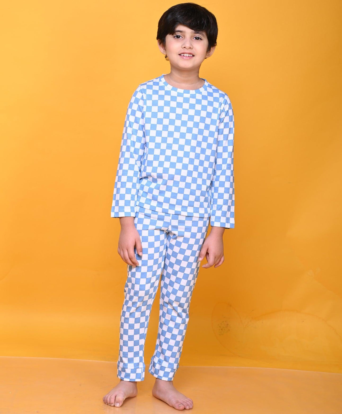 CHECK PRINT LONG SLEEVE PYJAMA SET - WHITE