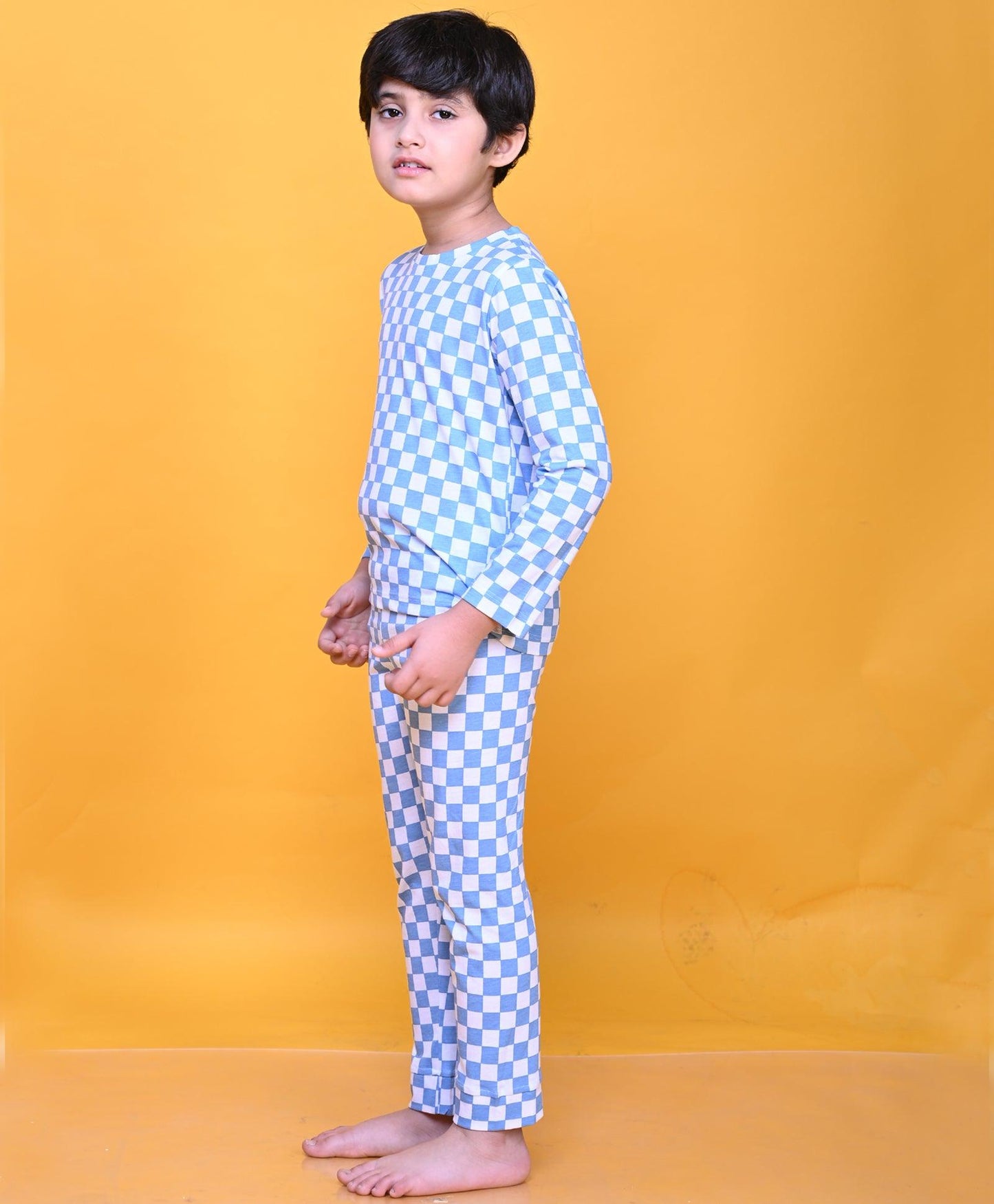 CHECK PRINT LONG SLEEVE PYJAMA SET - WHITE