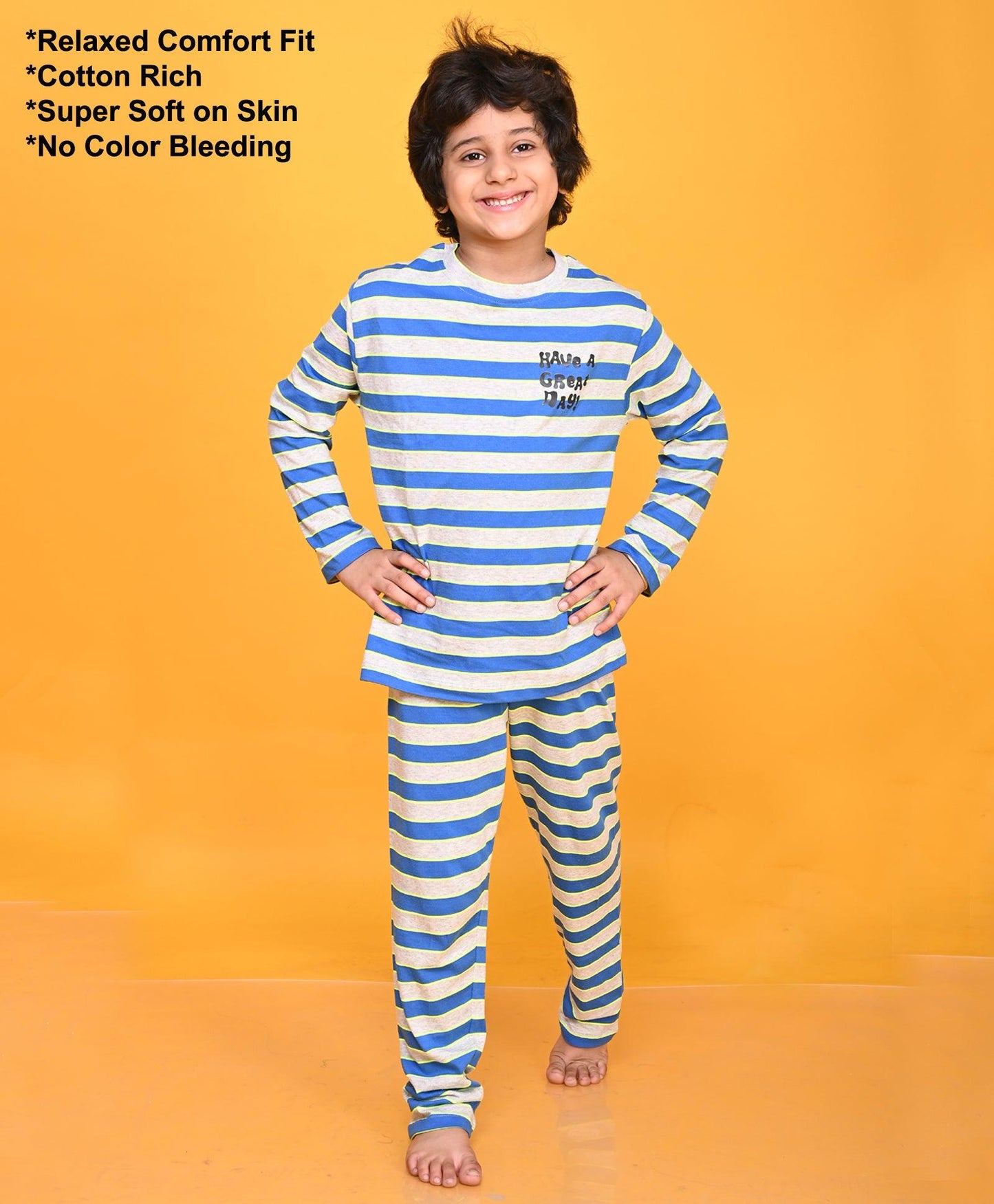 ECRU MELANGE ROYAL NEON STRIPE PYJAMA SET - ECRU