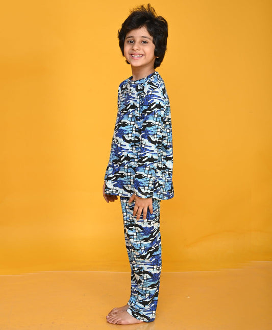 GRAFITTI CAMOUFLAGE LONG SLEEVE PYJAMA SET - BLUE - Anthrilo