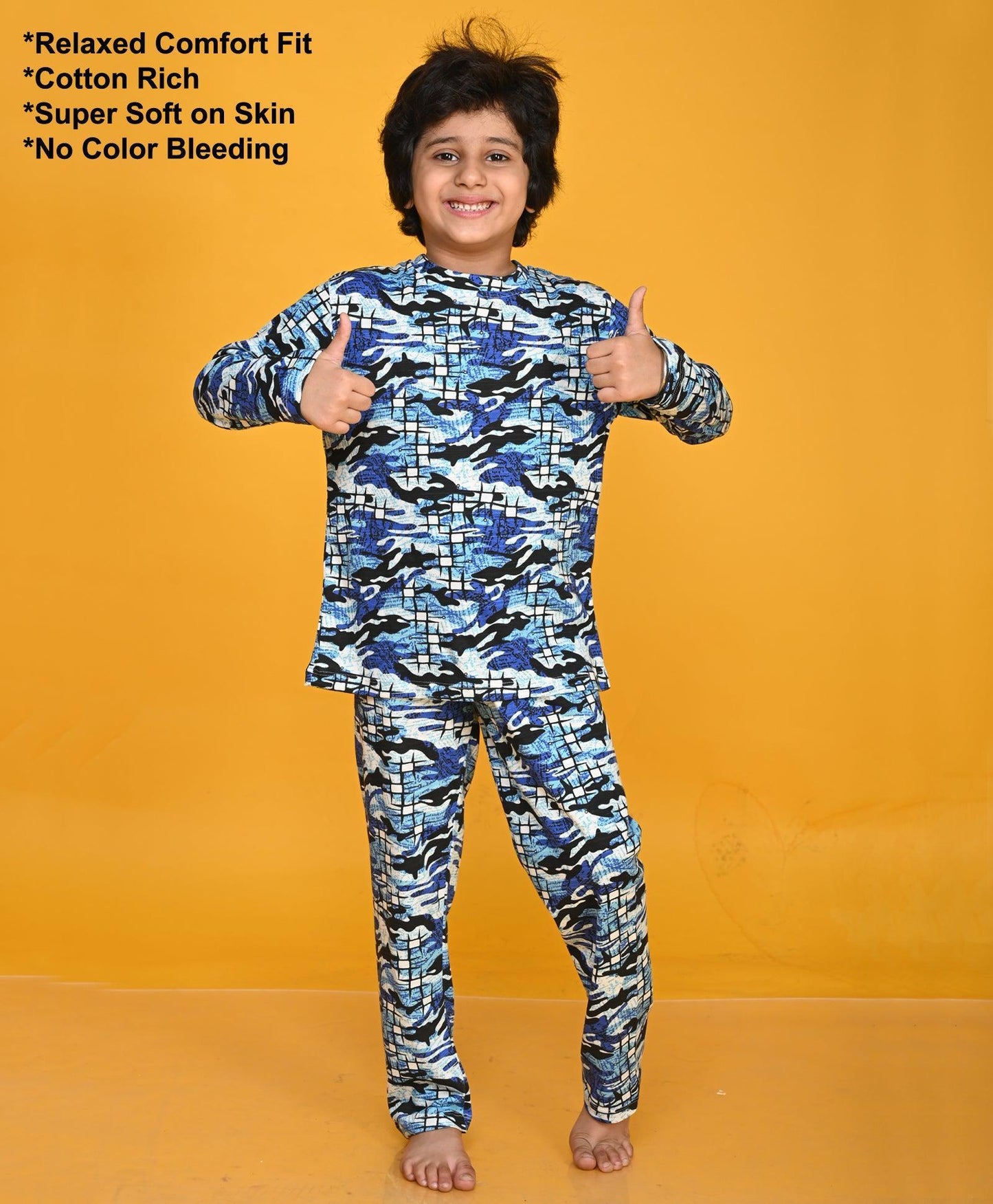 GRAFITTI CAMOUFLAGE LONG SLEEVE PYJAMA SET - BLUE - Anthrilo