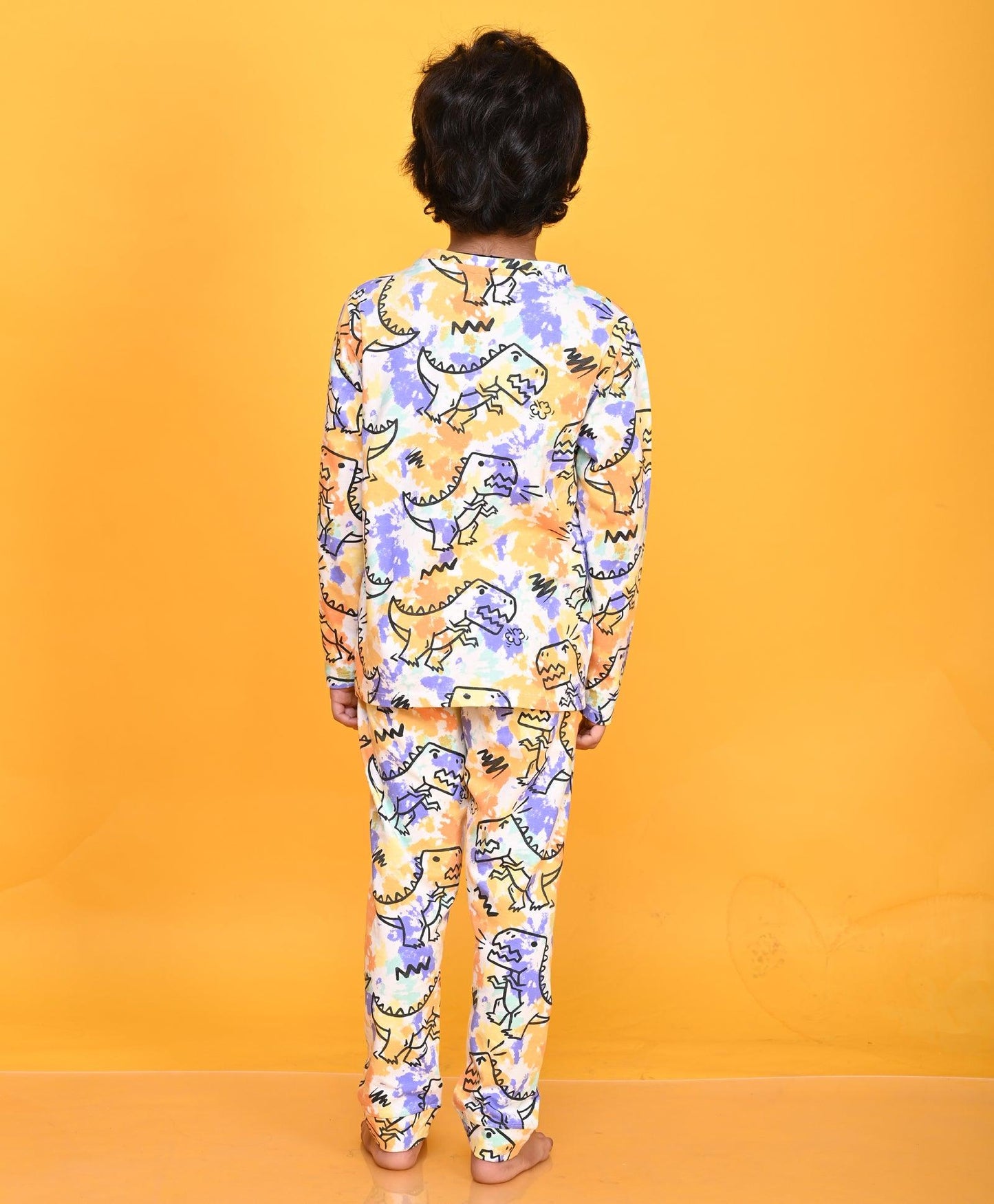 TIE DYE DINOSAUR LONG SLEEVE PYJAMA SET - WHITE
