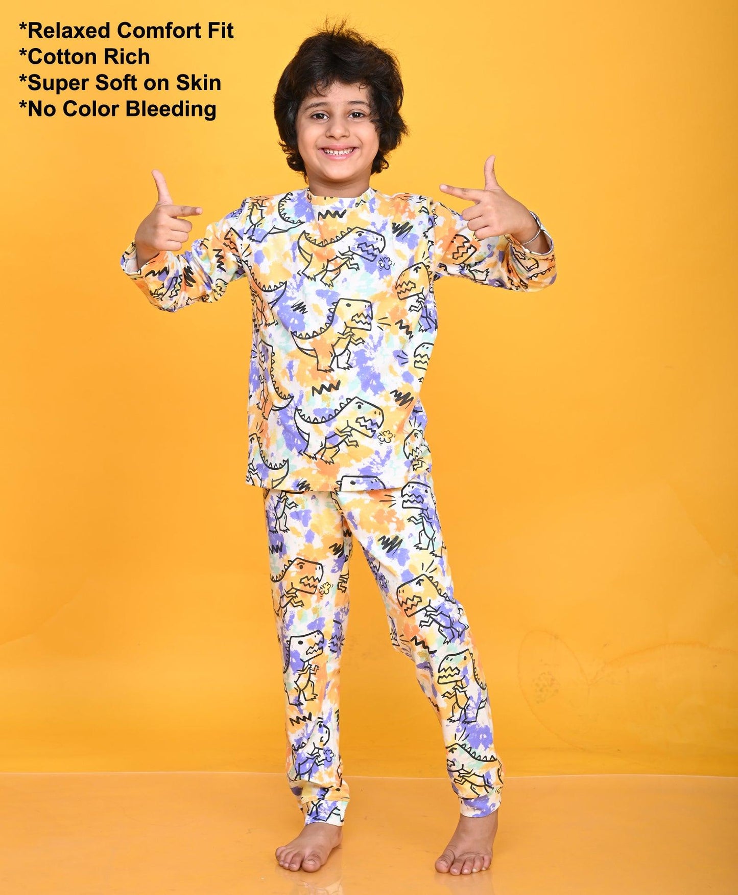 TIE DYE DINOSAUR LONG SLEEVE PYJAMA SET - WHITE