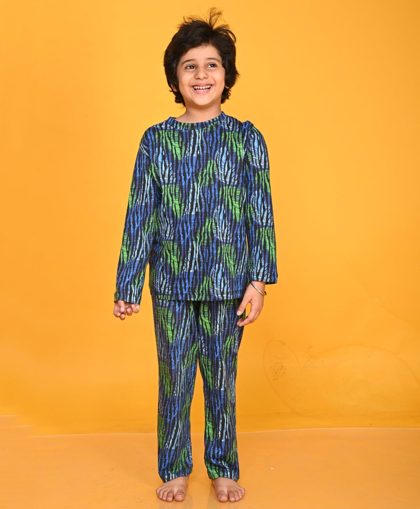 TROPICAL STRIPE LONG SLEEVE PYJAMA SET - ROYAL
