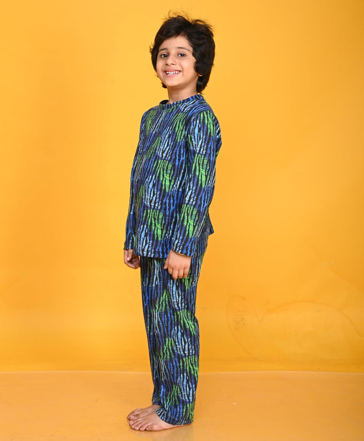 TROPICAL STRIPE LONG SLEEVE PYJAMA SET - ROYAL