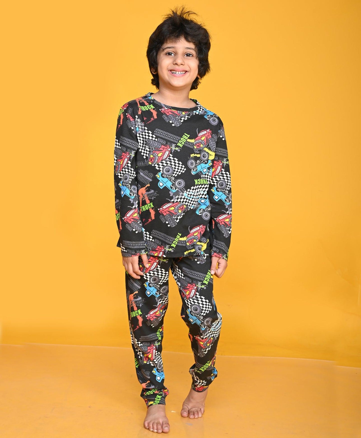 TRUCK BOYS LONG SLEEVE PYJAMA SET - BLACK