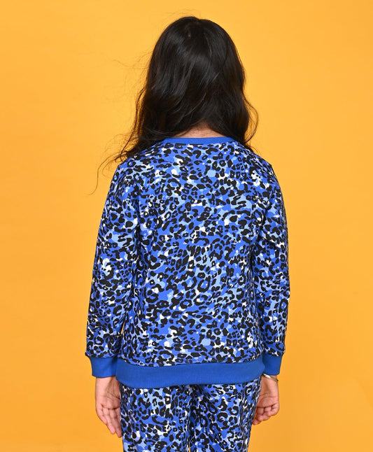 LEOPARD BLUE GIRLS FLEECE SWEATSHIRT - BLUE - Anthrilo
