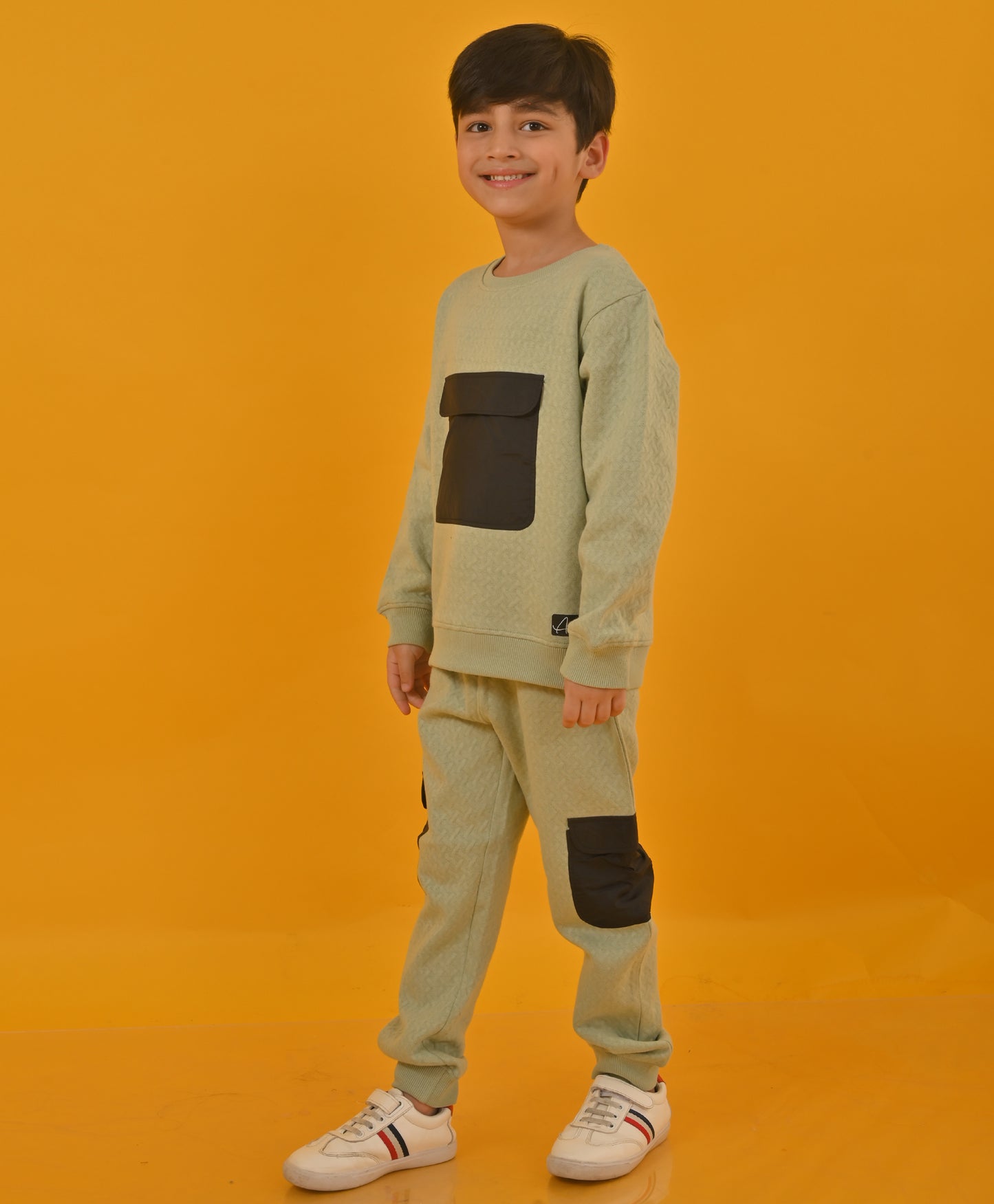 OLIVE QUILTED TAFETTA POCKET SWEATSHIRT JOGGER SET - OLIVE