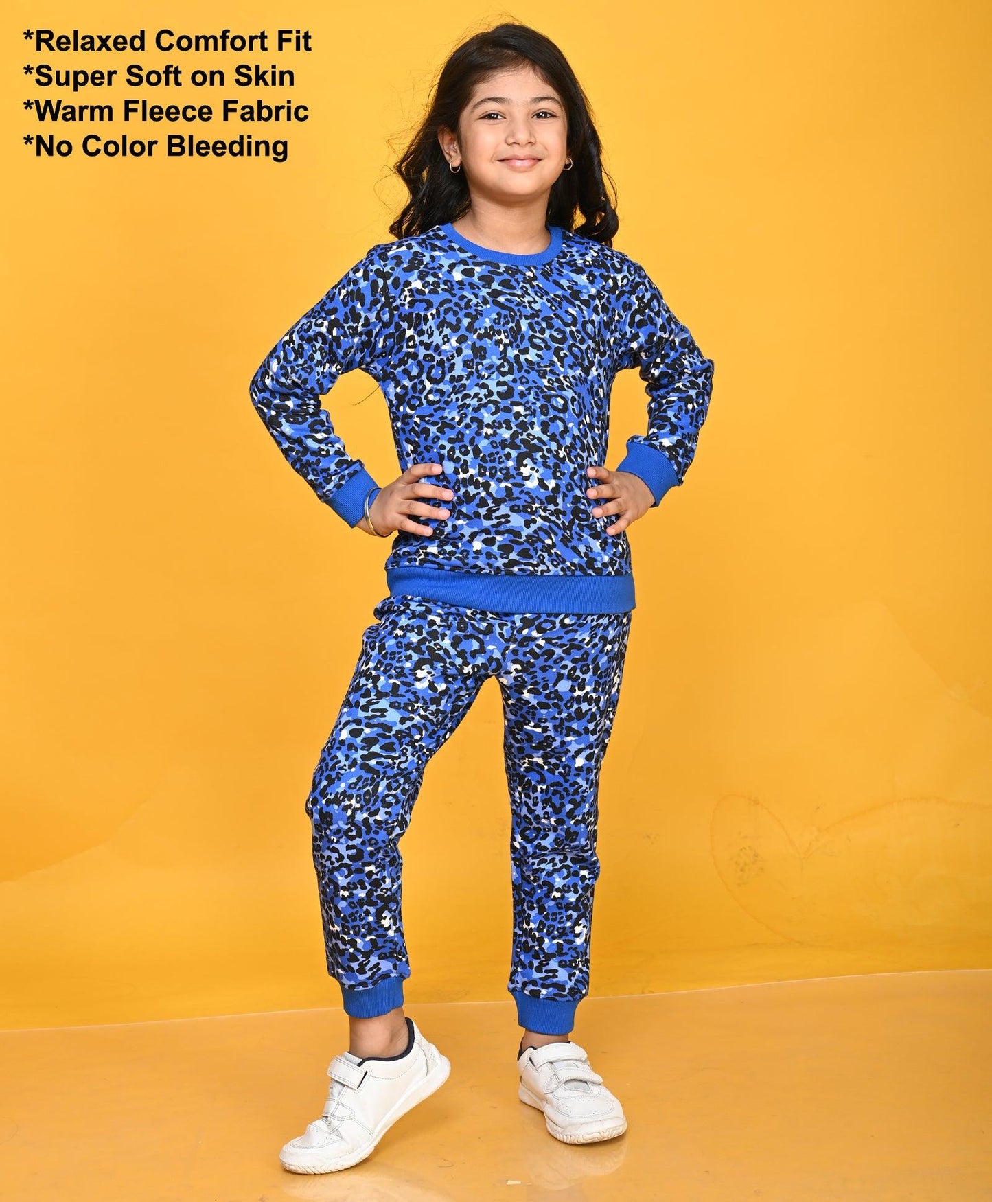 LEOPARD BLUE GIRLS SWEATSHIRT JOGGER SET - BLUE