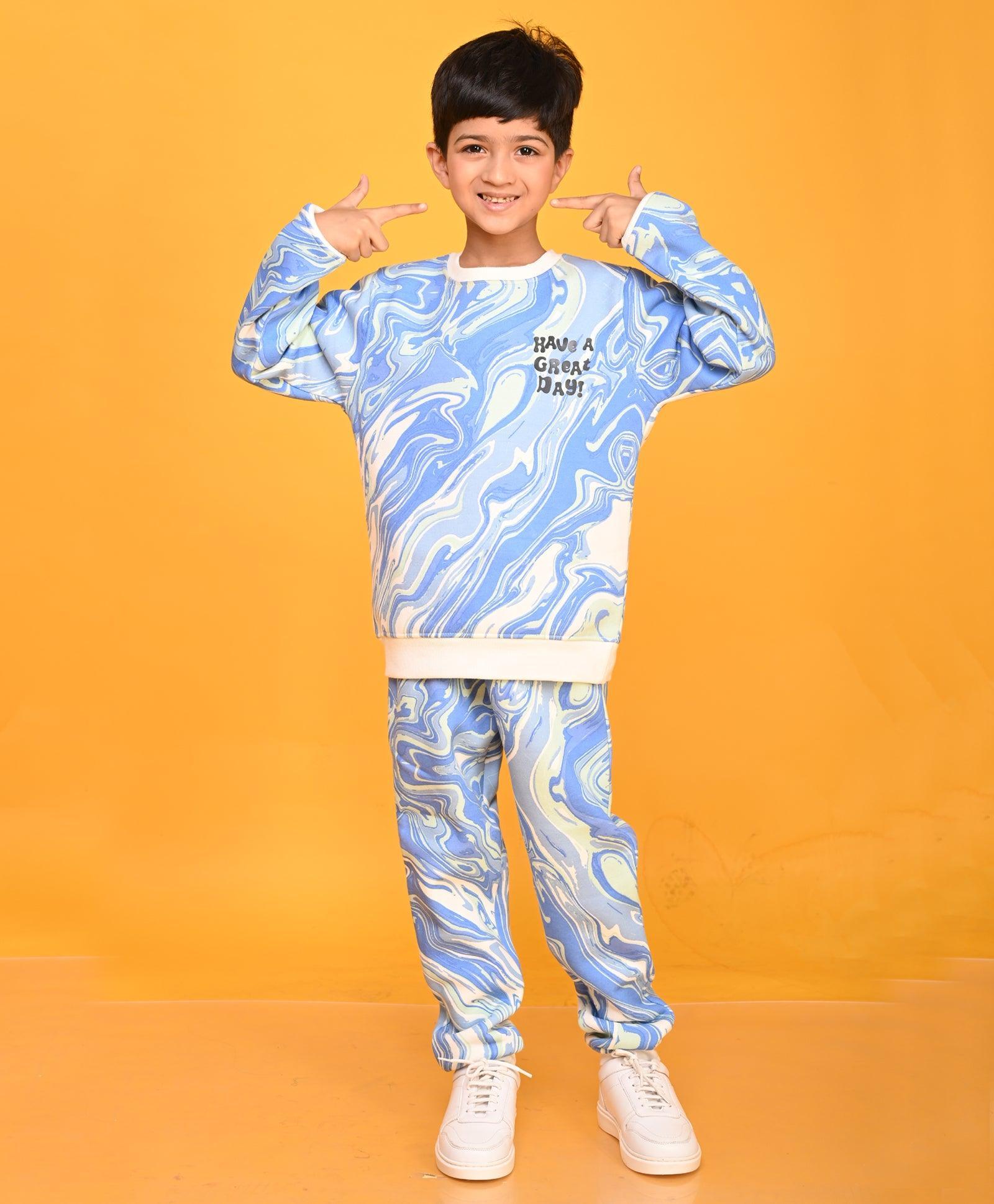 MARBLING BOYS FLEECE SWEATSHIRTJOGGER SET - BLUE - Anthrilo