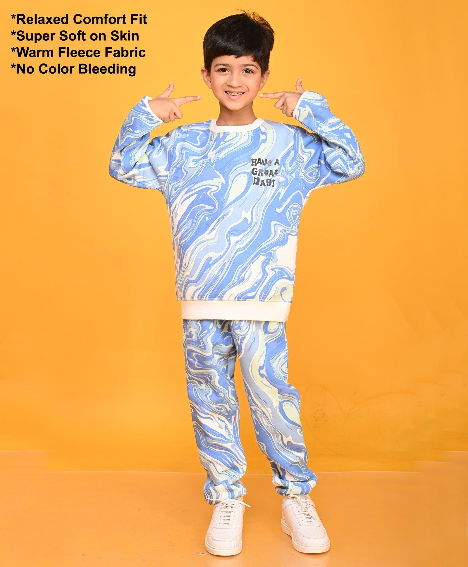 MARBLING BOYS FLEECE SWEATSHIRTJOGGER SET - BLUE - Anthrilo