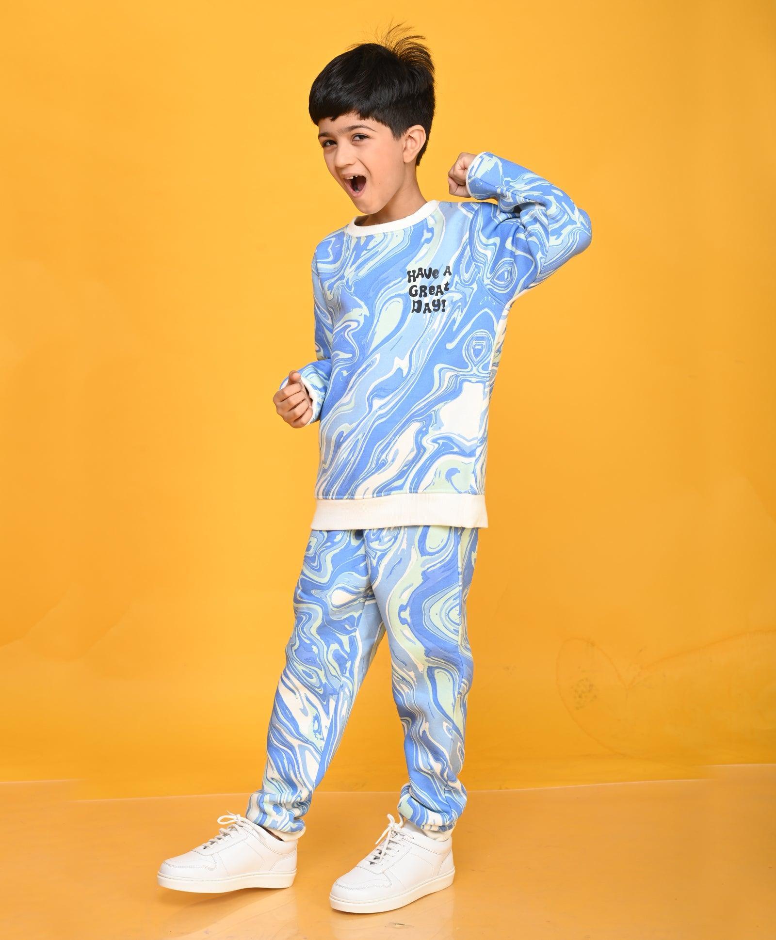 MARBLING BOYS FLEECE SWEATSHIRTJOGGER SET - BLUE - Anthrilo