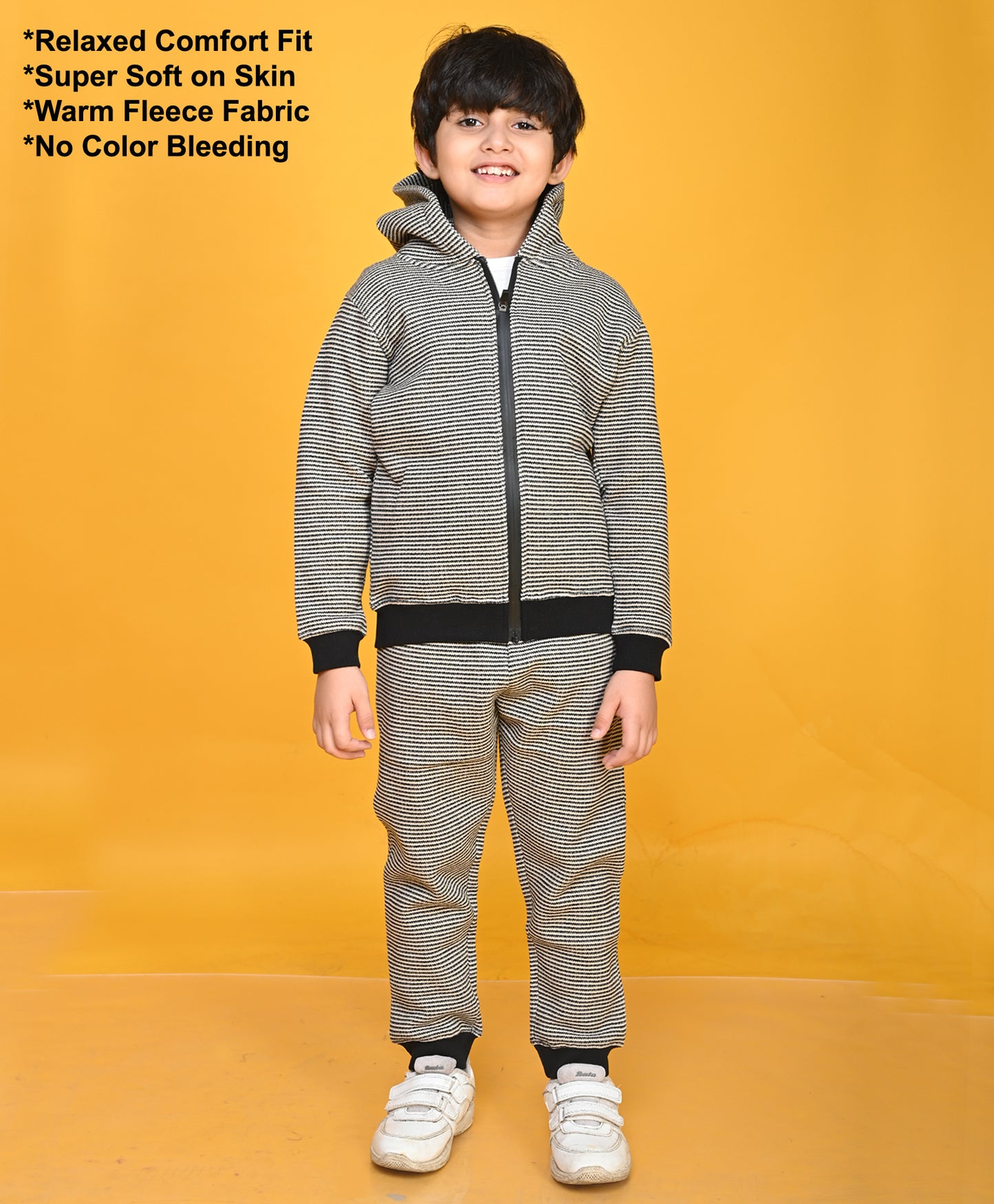 BLACK BEIGE BOYS HOODIE JOGGER SET - BLACK