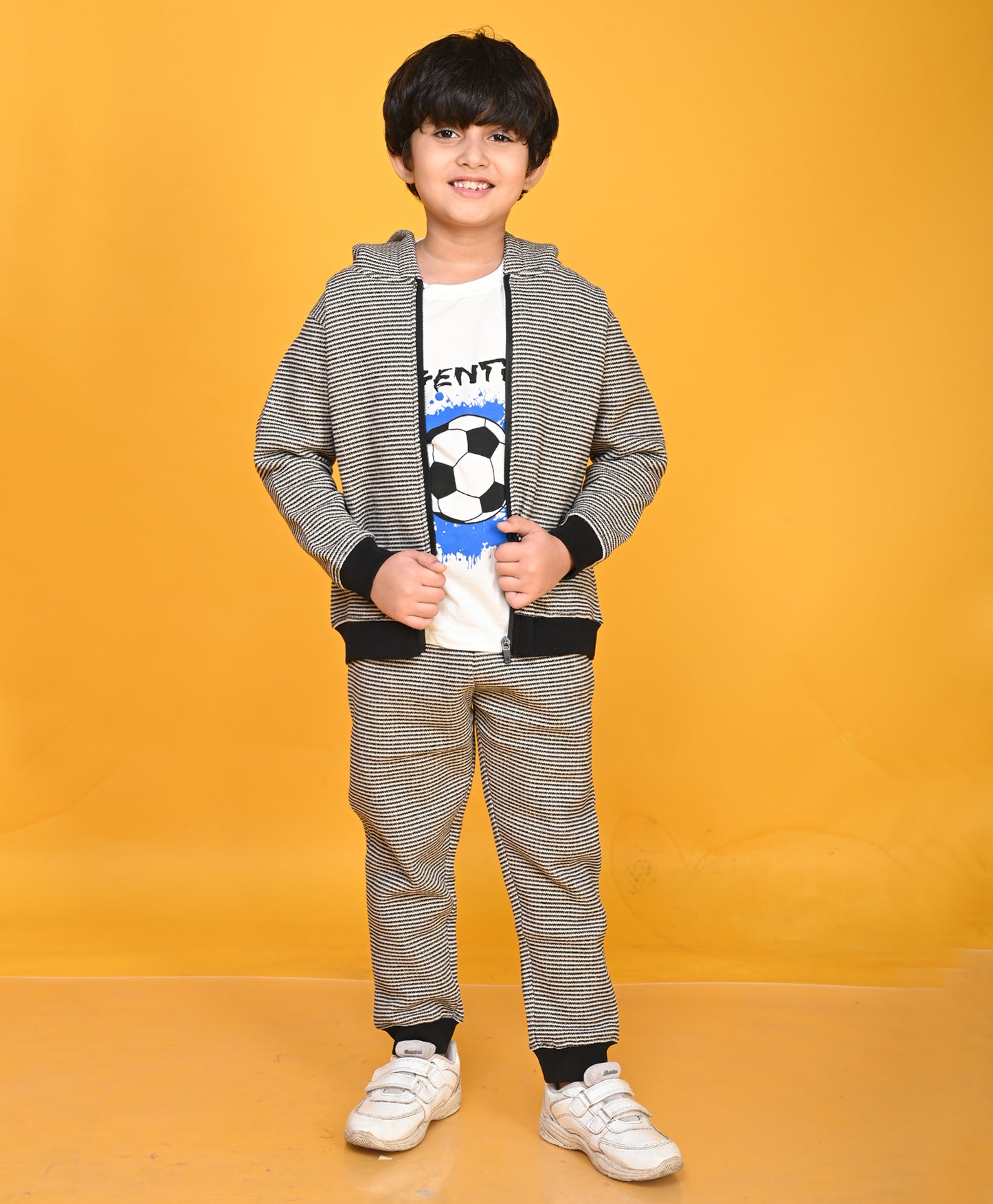 BLACK BEIGE BOYS HOODIE JOGGER SET - BLACK