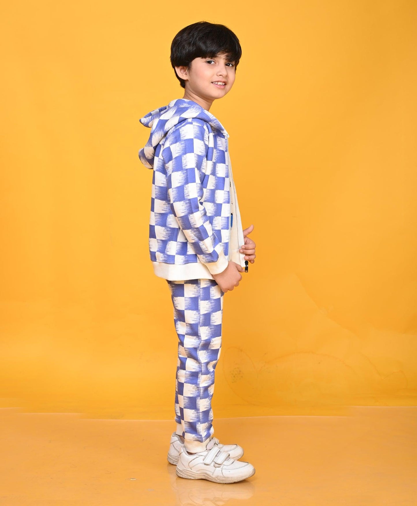 CHECK BLUE ZIPPER HOODIE JOGGER SET - BLUE