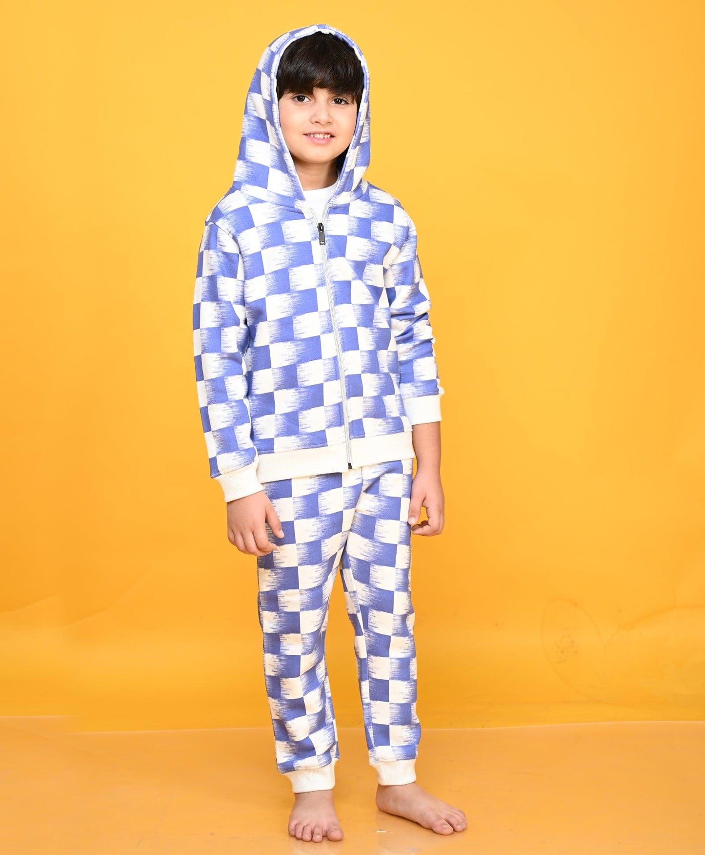 CHECK BLUE ZIPPER HOODIE JOGGER SET - BLUE