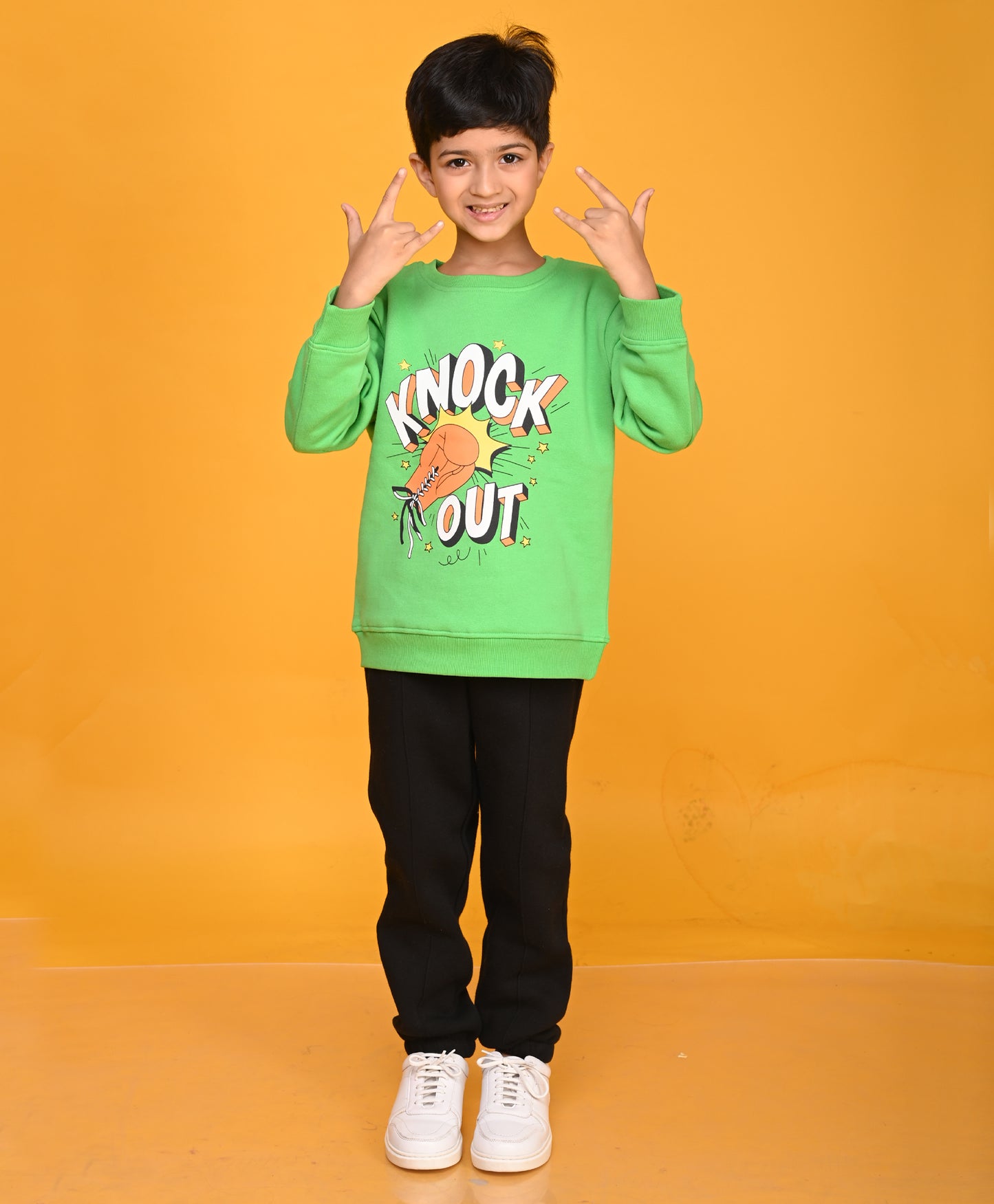 GREEN KNOCK OUT BOYS SWEATSHIRT JOGGER SET - GREEN/BLACK