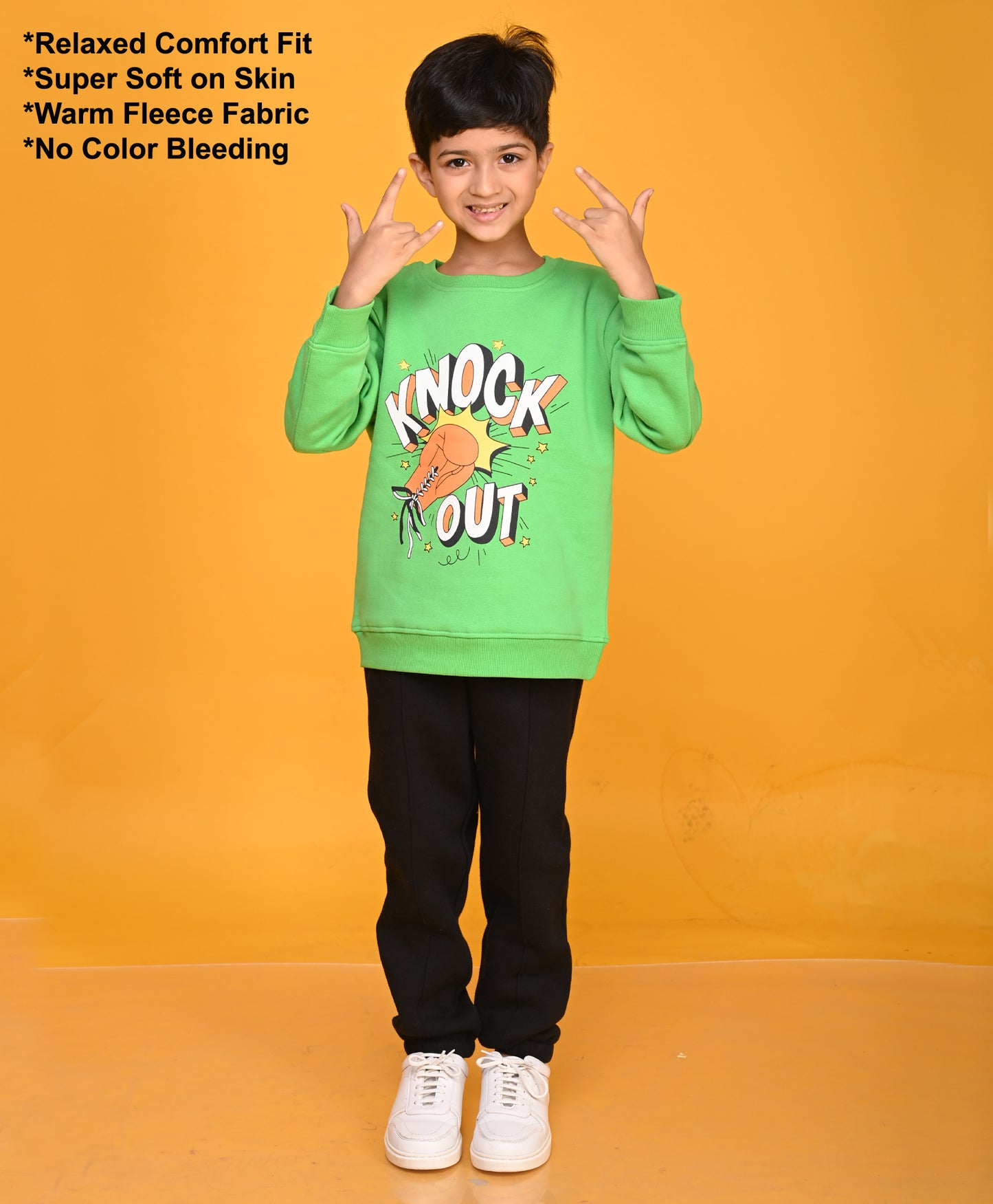 GREEN KNOCK OUT BOYS SWEATSHIRT JOGGER SET - GREEN/BLACK