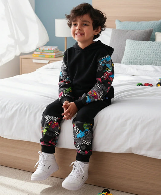 TRUCK BLACK COLOR BLOCK BOYS HOODIE JOGGER SET - BLACK - Anthrilo