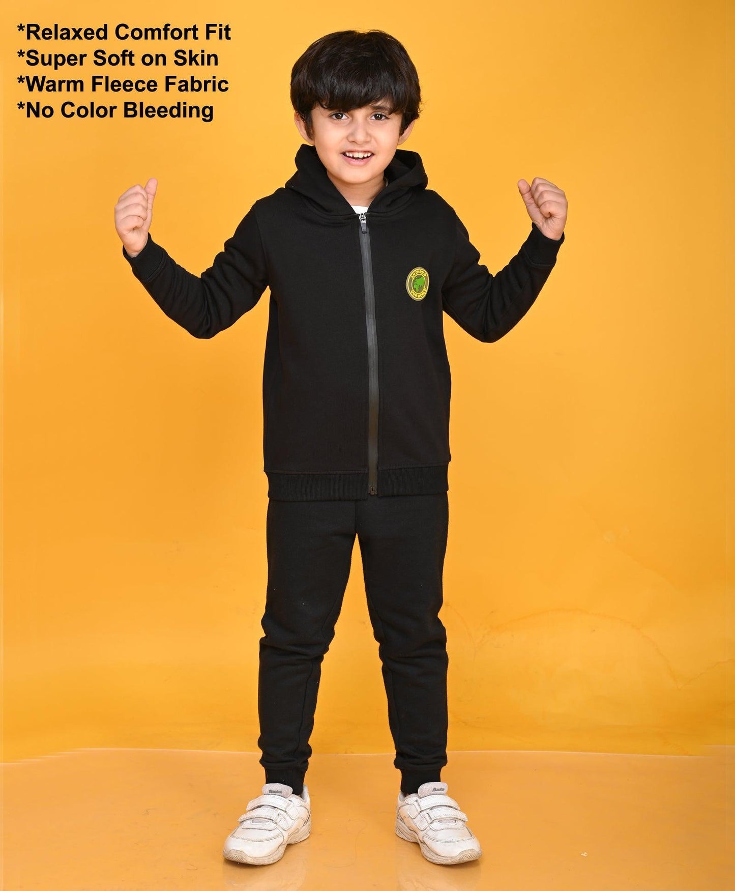 BLACK FULL ZIPPER BOYS HOODIE JOGGER SET - BLACK - Anthrilo