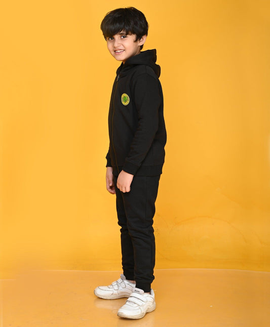 BLACK FULL ZIPPER BOYS HOODIE JOGGER SET - BLACK - Anthrilo